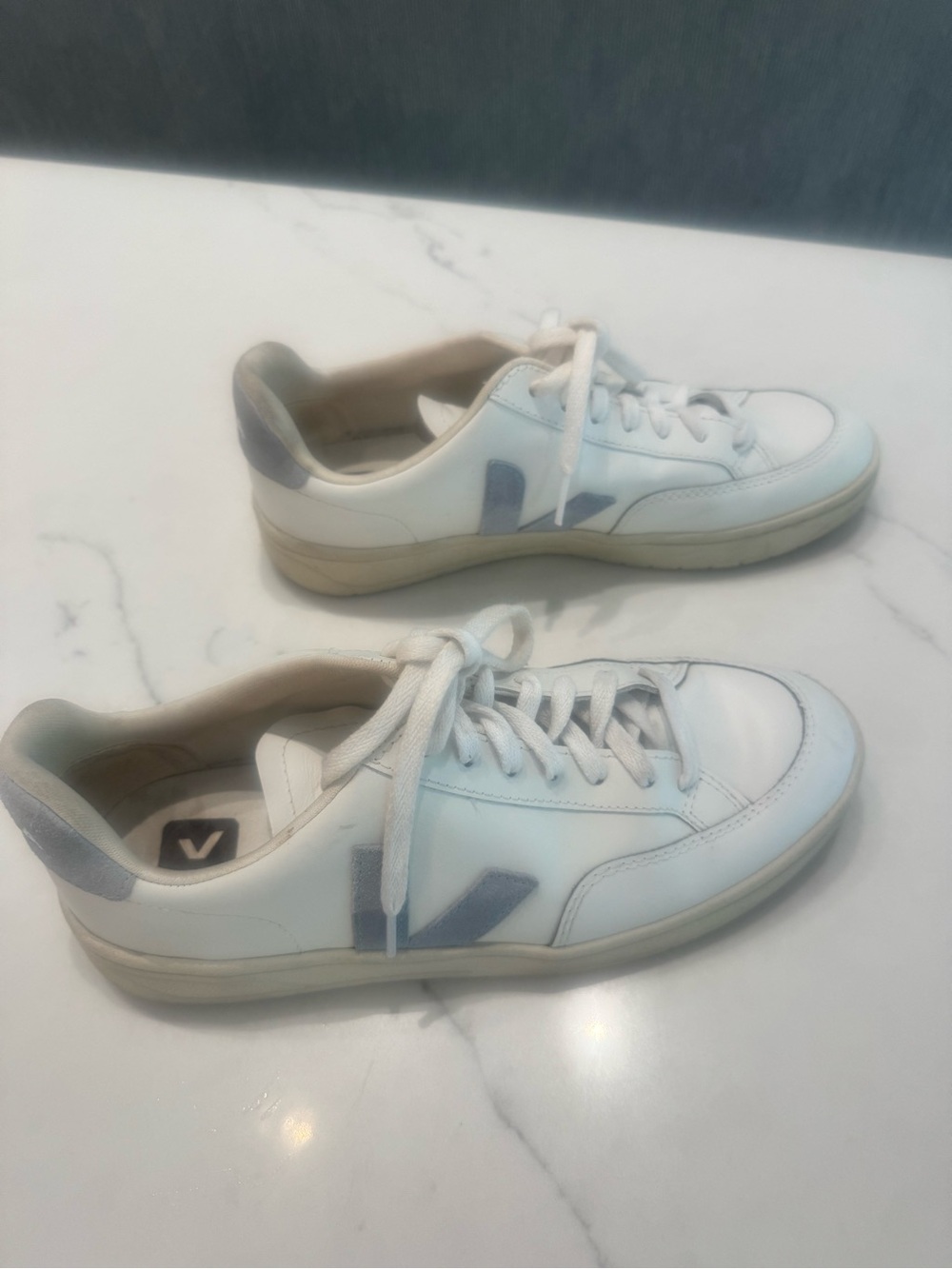 Veja Low-Top Sneakers in White with Light Blue Accents
